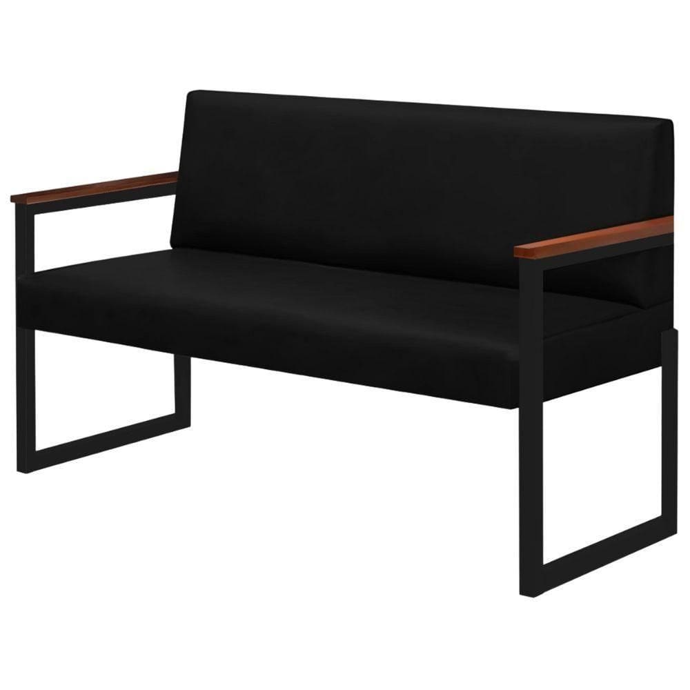 Sofá 2 Lugares Niterói Couro Preto Em Metal Preto