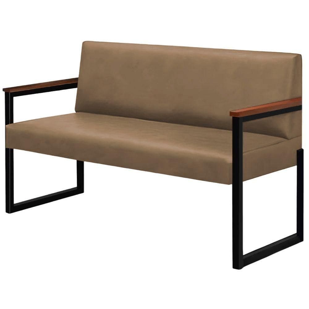 Sofá 2 Lugares Niterói Couro Bege Em Metal Preto