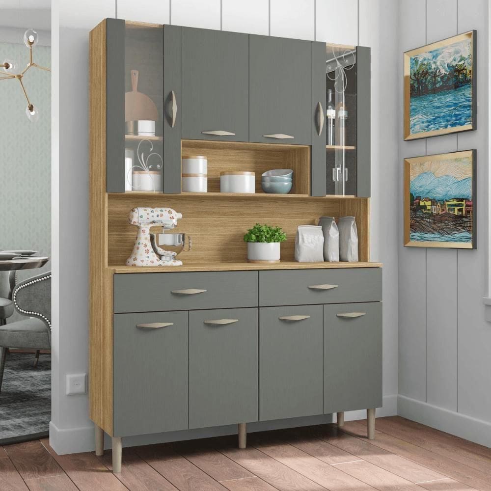 Kit Cozinha 8 Portas E Gavetas Savona Freijó / Gris