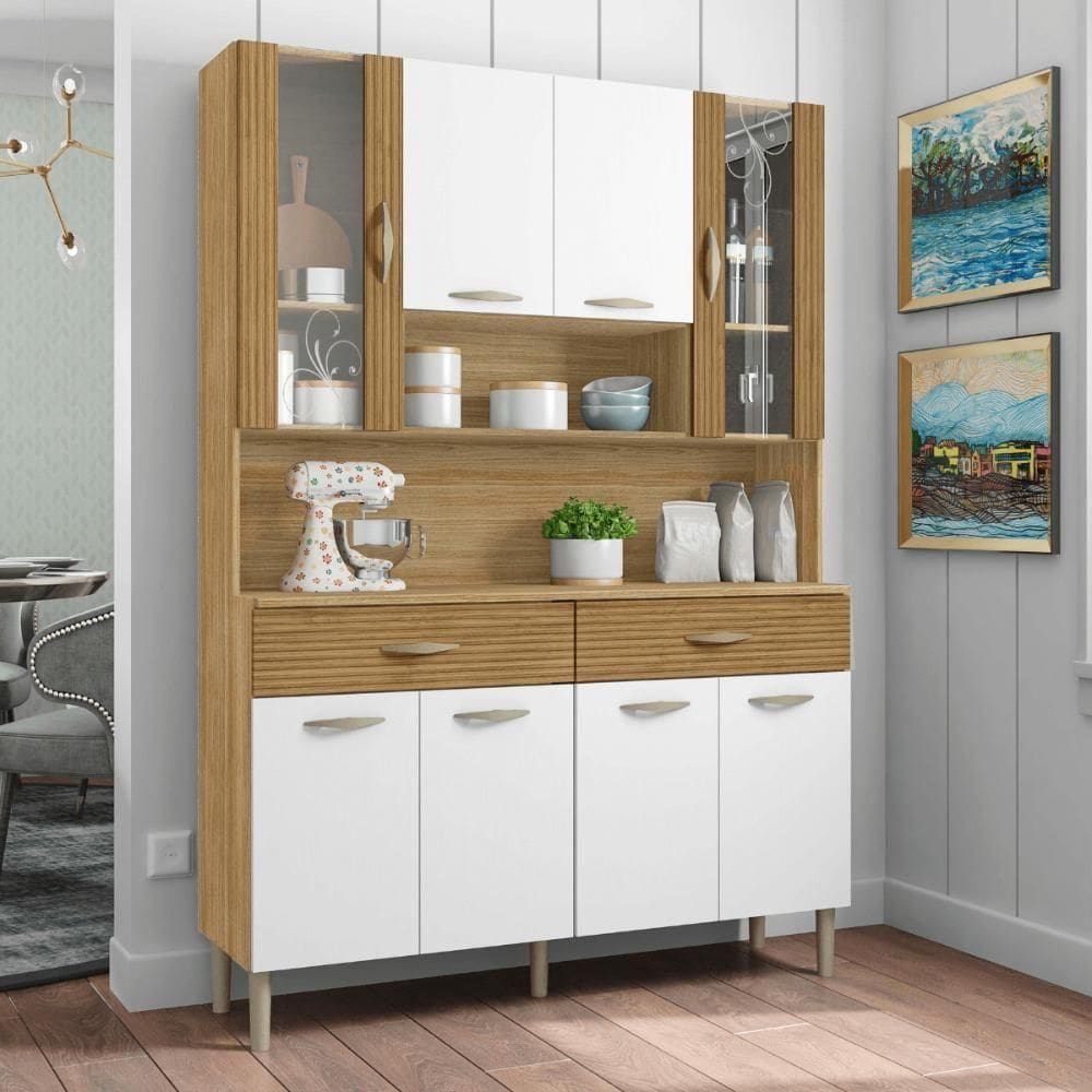 Kit Cozinha 8 Portas E Gavetas Savona Freijó / Supremo / Ripado