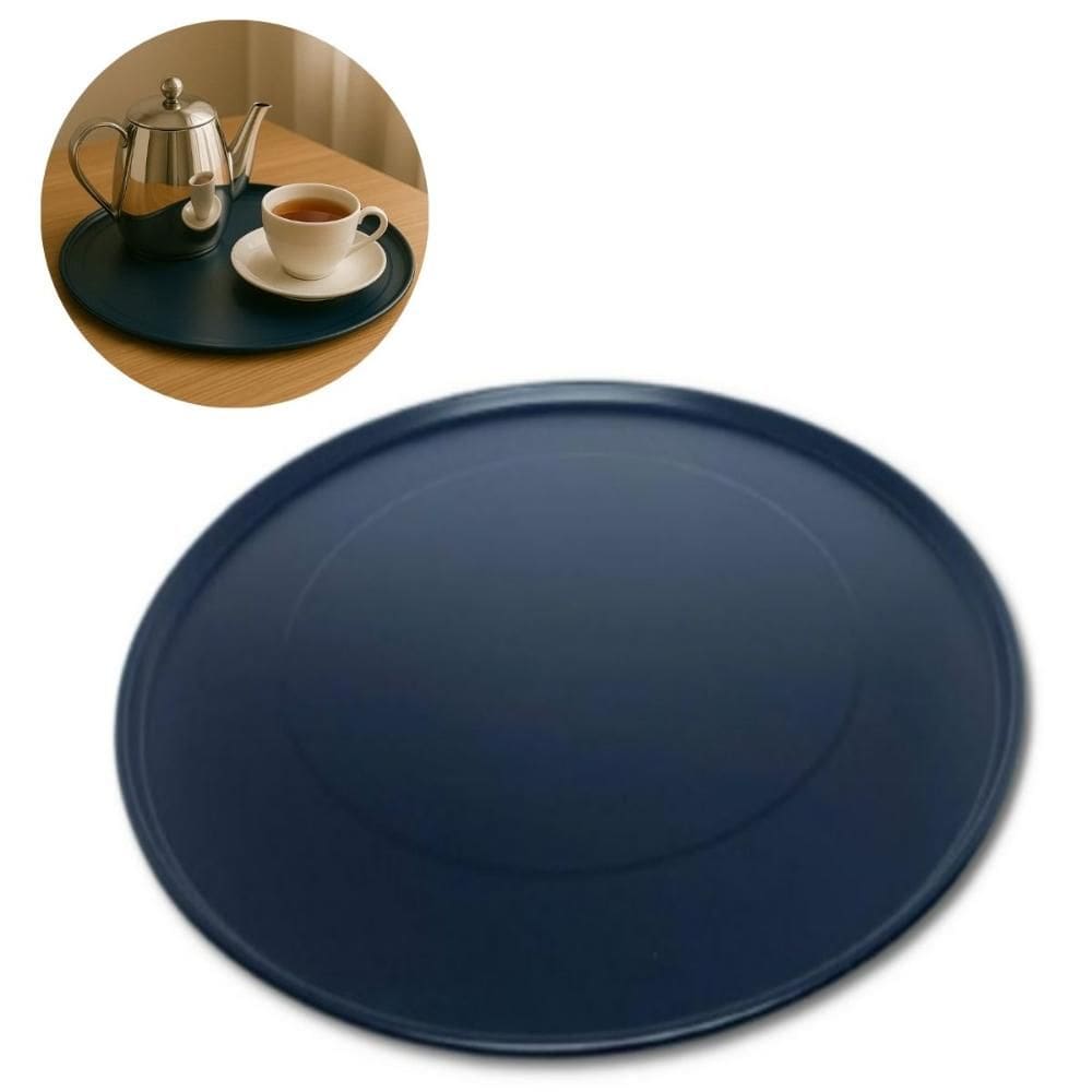 Bandeja para Servir Redonda Multiuso em Metal Preto 33cm