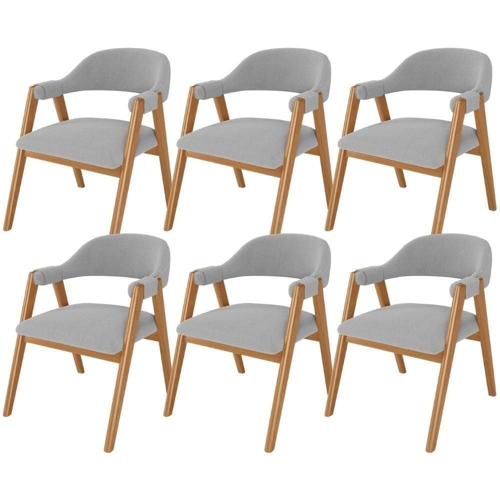 Kit 06 Cadeiras De Jantar E Estar Living Estofada Nadja L02 Bouclê Cinza - Lyam Decor