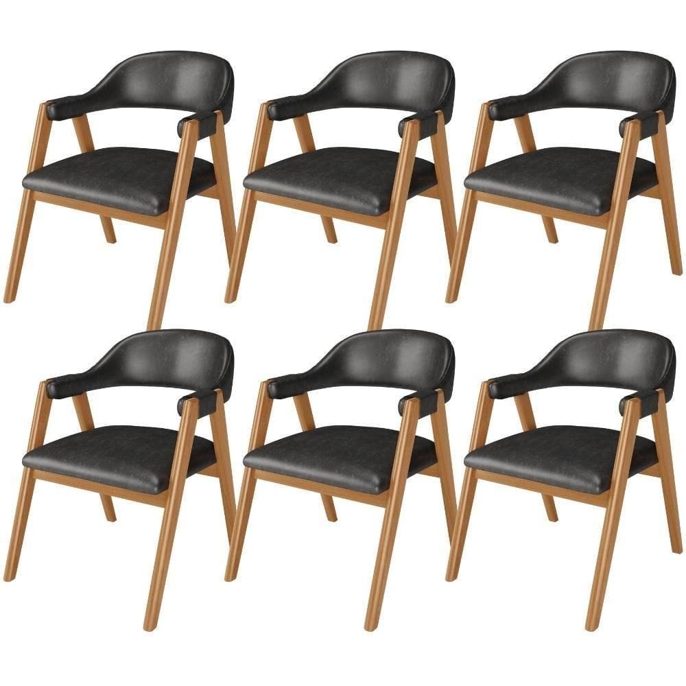 Kit 06 Cadeiras De Jantar E Estar Living Estofada Nadja L02 Couríssimo Preto - Lyam Decor
