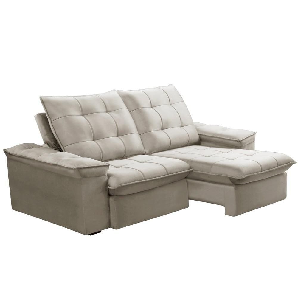 Sofá Retrátil Reclinável Para Sala 3 Lugares 210cm Nijma F04 Veludo Bege - Lyam Decor