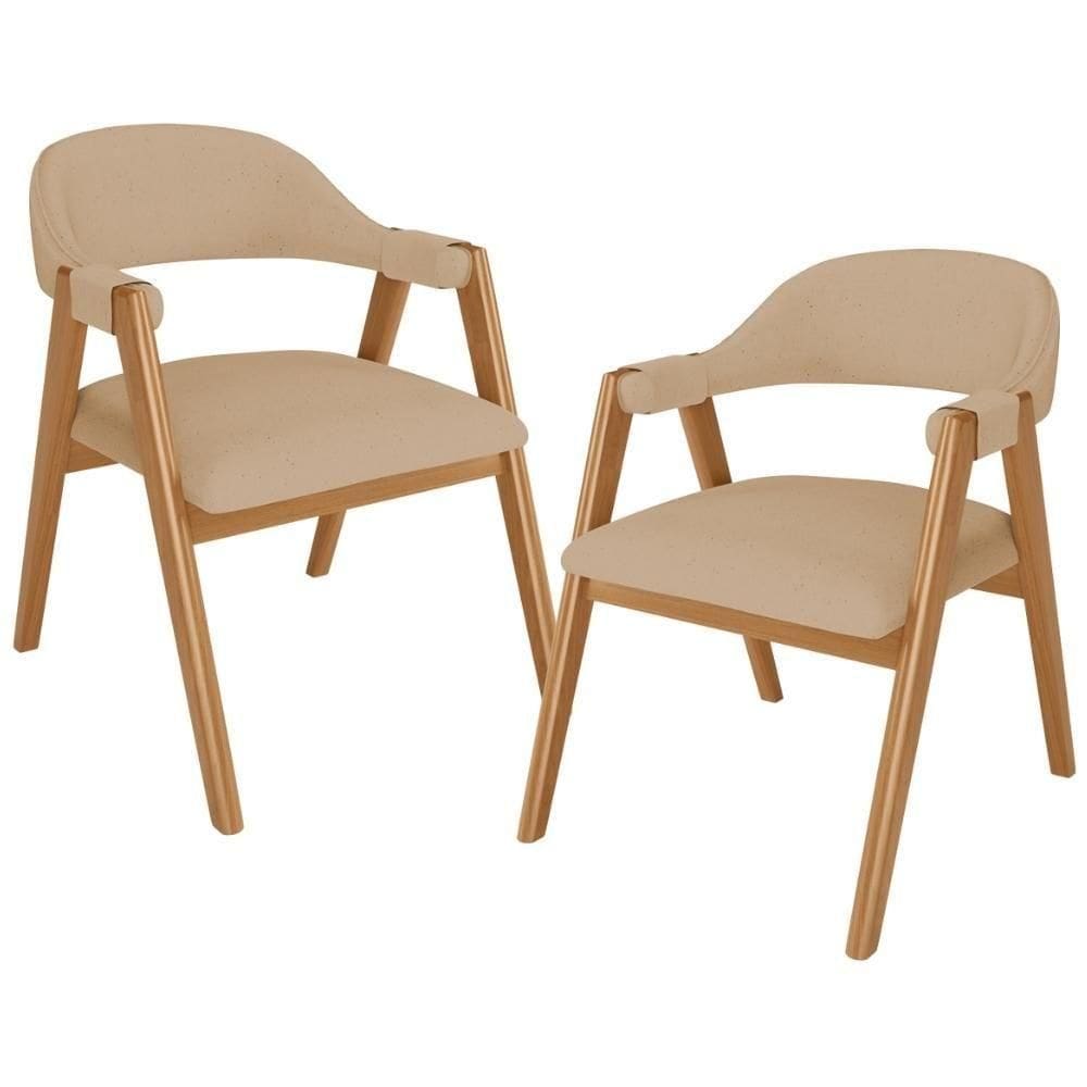 Kit 02 Cadeiras De Jantar E Estar Living Estofada Nadja L02 Linho Bege Escuro - Lyam Decor
