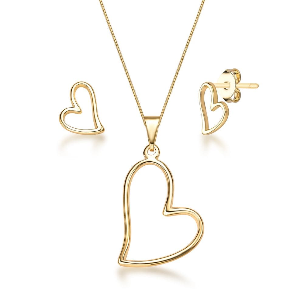 Kit Colar Brinco Pingente Coração Joias Folheada a Ouro 18k