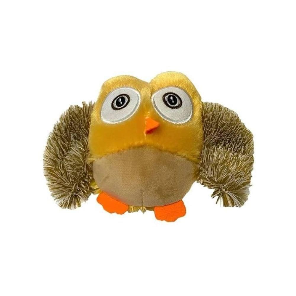 Brinquedo Para Pet Mordedor Coruja Bege Pelúcia Apito Sonoro
