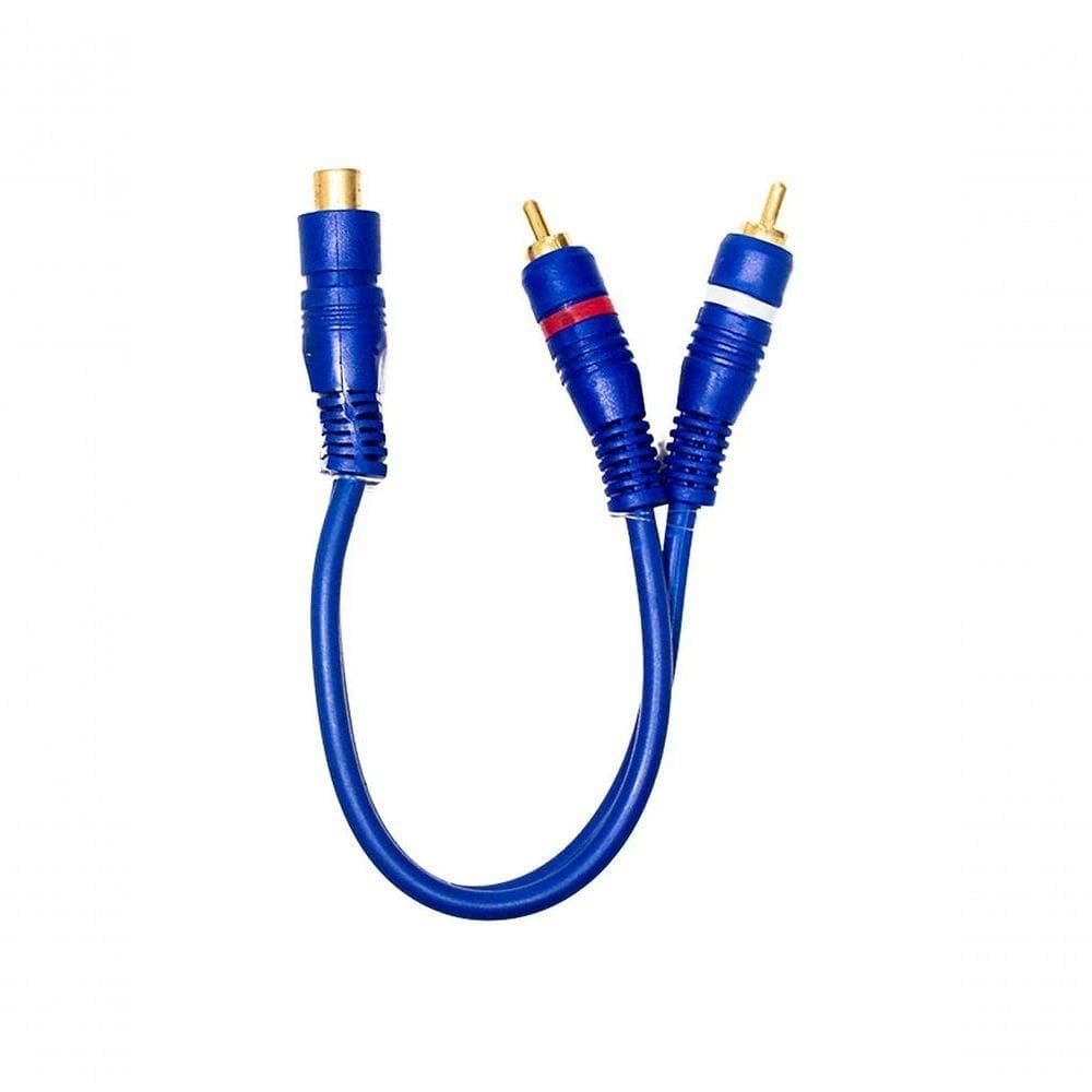 Cabo De Audio Y 1 Rca Femea + 2 Rca Macho Gold Azul