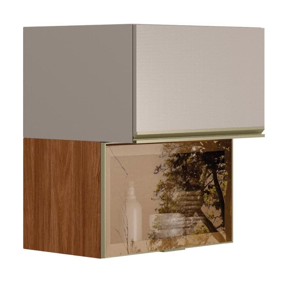 Armário Aéreo Proença 60cm Basculante 1 Porta Mdf E 1 Porta Vidro Reflecta Nogueira Touch-nude
