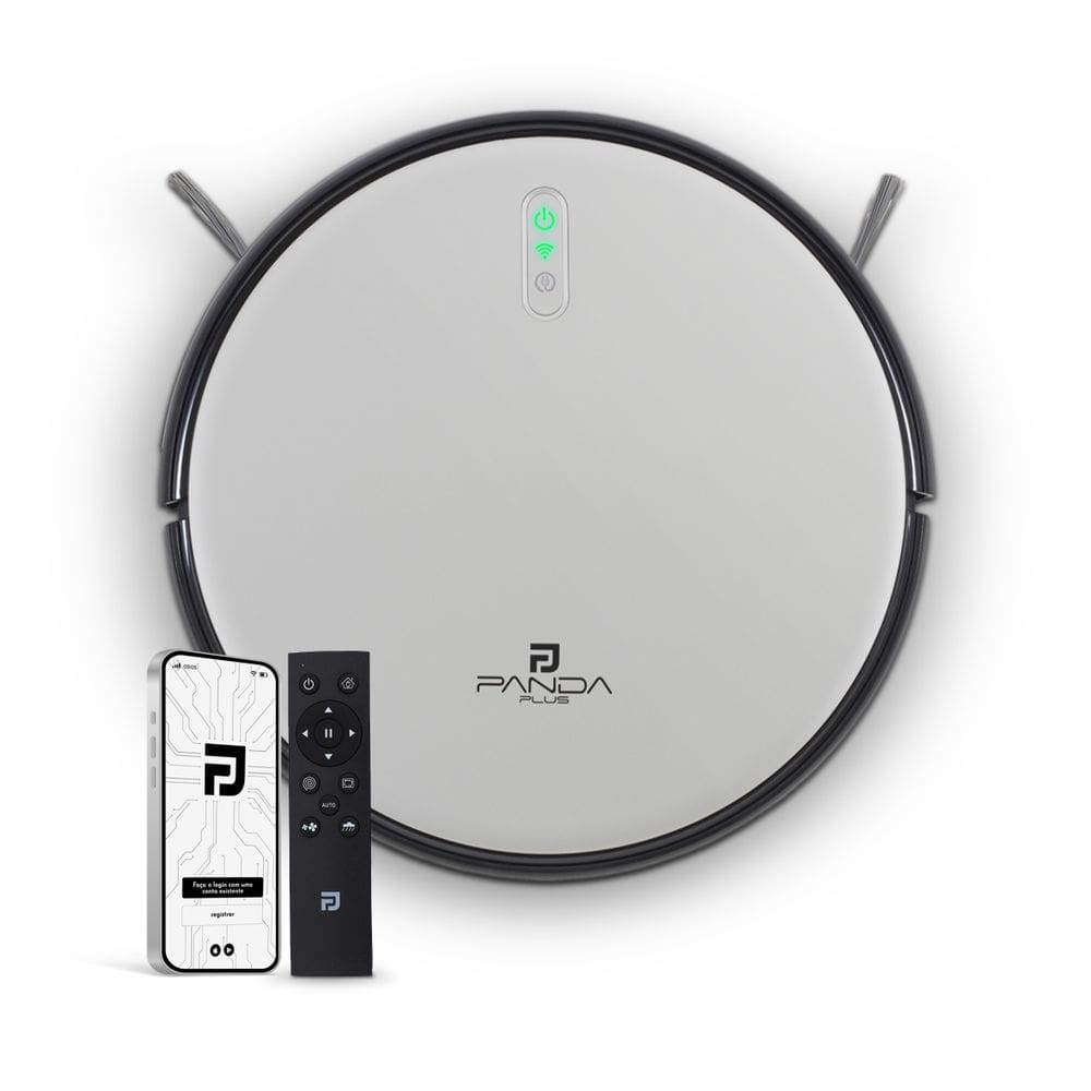 Aspirador Robô AMG-R2 WiFi App Alexa Google PandaPlus Gyro Mapeamento Rota Pano Mop Base Automática Controle Bivolt