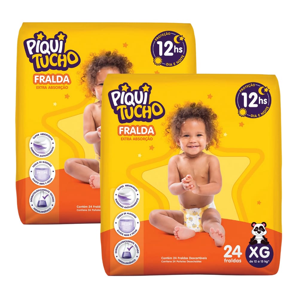Kit Com 2 Pacotes Fralda Infantil Piquitucho Mega Extra Absorção Diurna Noturna Barato