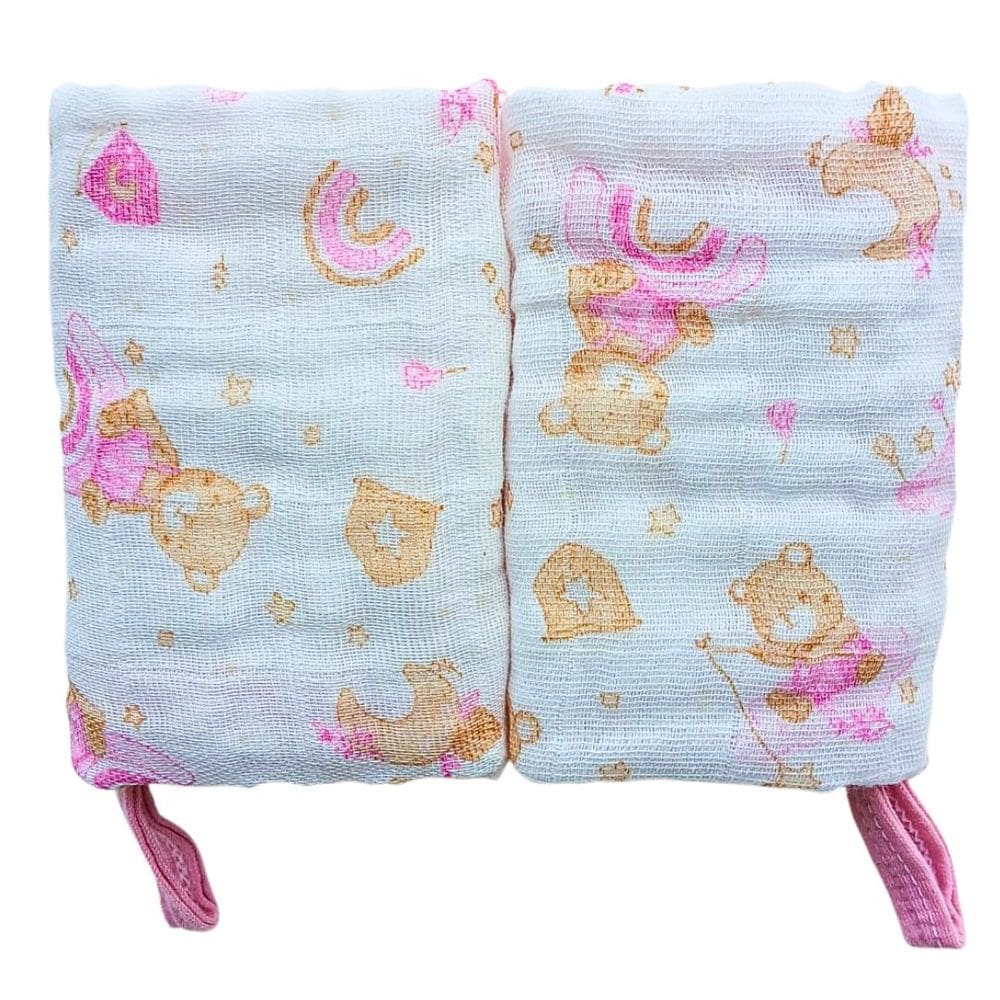 Kit 2 Toalhas Pano de Boca Bebe Soft de Algodão  Menina Enxoval Com Prendedor de Chupeta