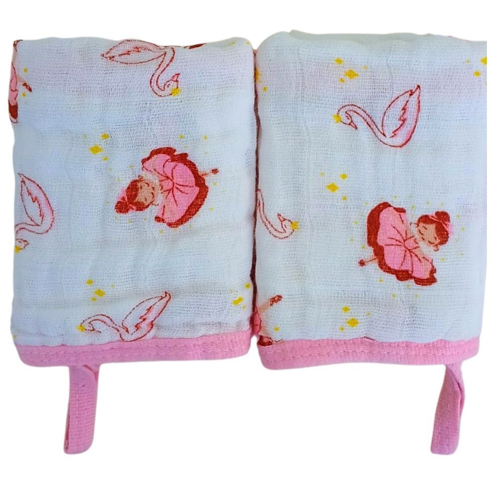 Kit 2 Toalhas Pano de Boca Bebe Soft de Algodão Menina Enxoval Com Prendedor de Chupeta