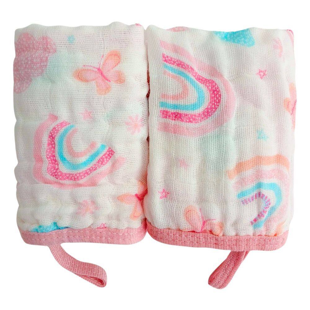 Kit 2 Toalhas Pano de Boca Bebe Soft de Algodão  Menina Enxoval Com Prendedor de Chupeta