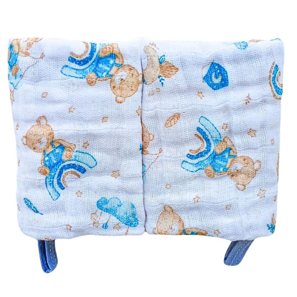 Kit 2 Toalhas Pano de Boca Bebe Soft de Algodão  Menino Enxoval Com Prendedor de Chupeta