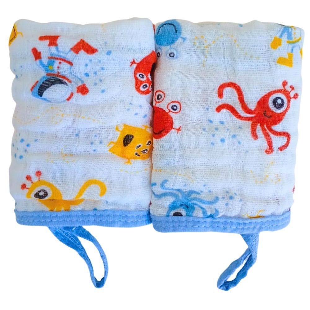 Kit 2 Toalhas Pano de Boca Bebe Soft de Algodão Menino Enxoval Com Prendedor de Chupeta