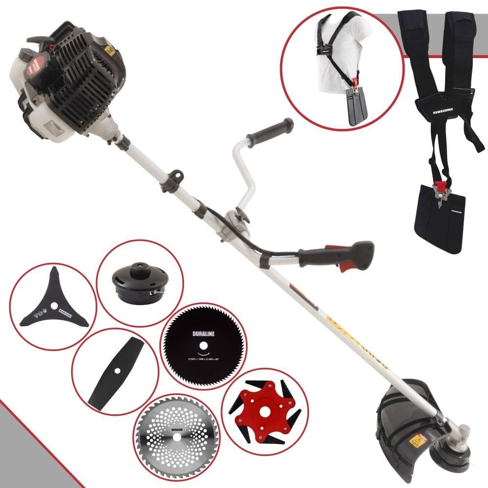 Roçadeira Kawashima KW43LE À Gasolina 2T 1,7HP 43cc Com Faca 2 Pontas + Faca 3 Pontas + Faca 6 Pontas + Disco 40 Dentes + Disco 80 Dentes + Carretel