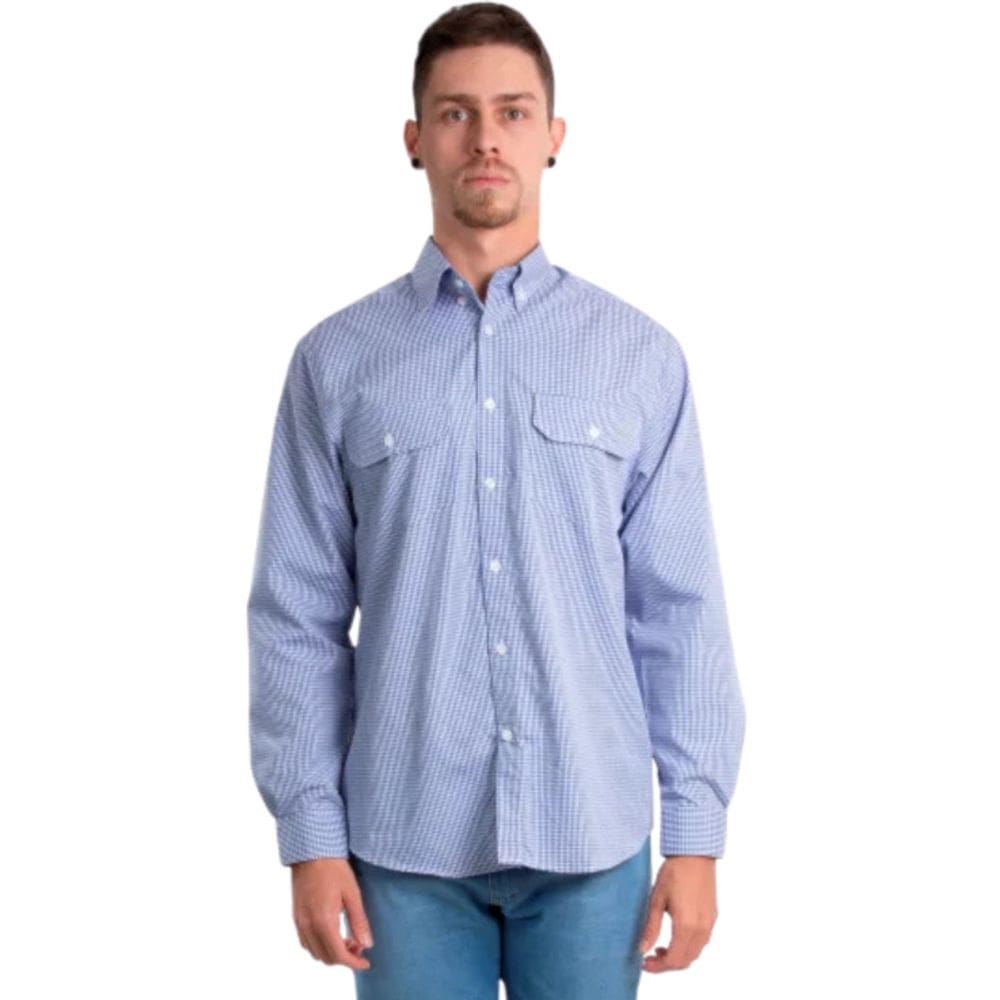 Camisa Social Xadrez Mangas Longas Azul Royal