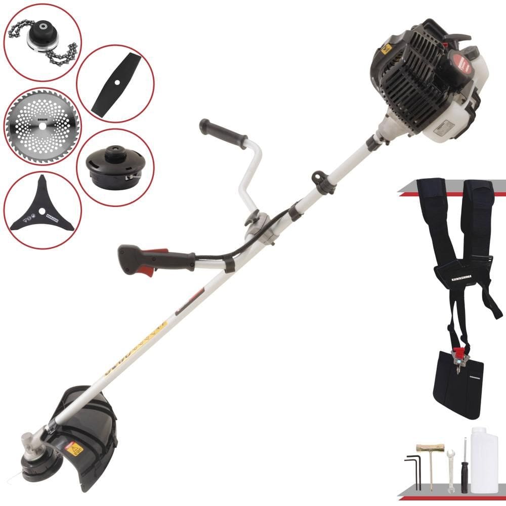 Roçadeira Profissional Completa Kawashima KW43LE À Gasolina 2 Tempos 43cc 1,7HP de Potência Alta Rotação Com Carretel Nylon + Kit 4 Lâminas de Cortes