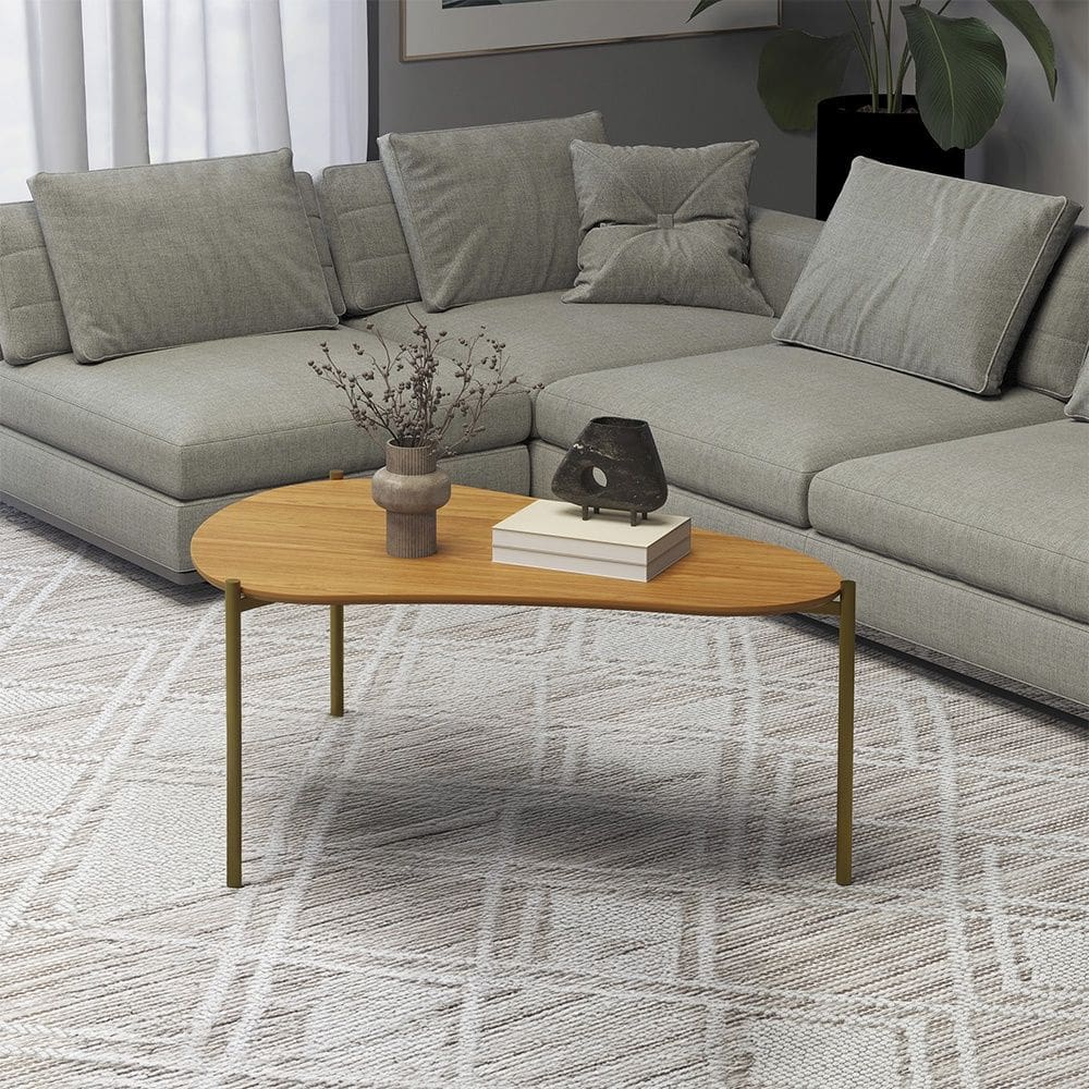 Mesa de Centro em MDF Orgânica TB627 90cm com Pés Metálicos Gold Freijó Dalla Costa