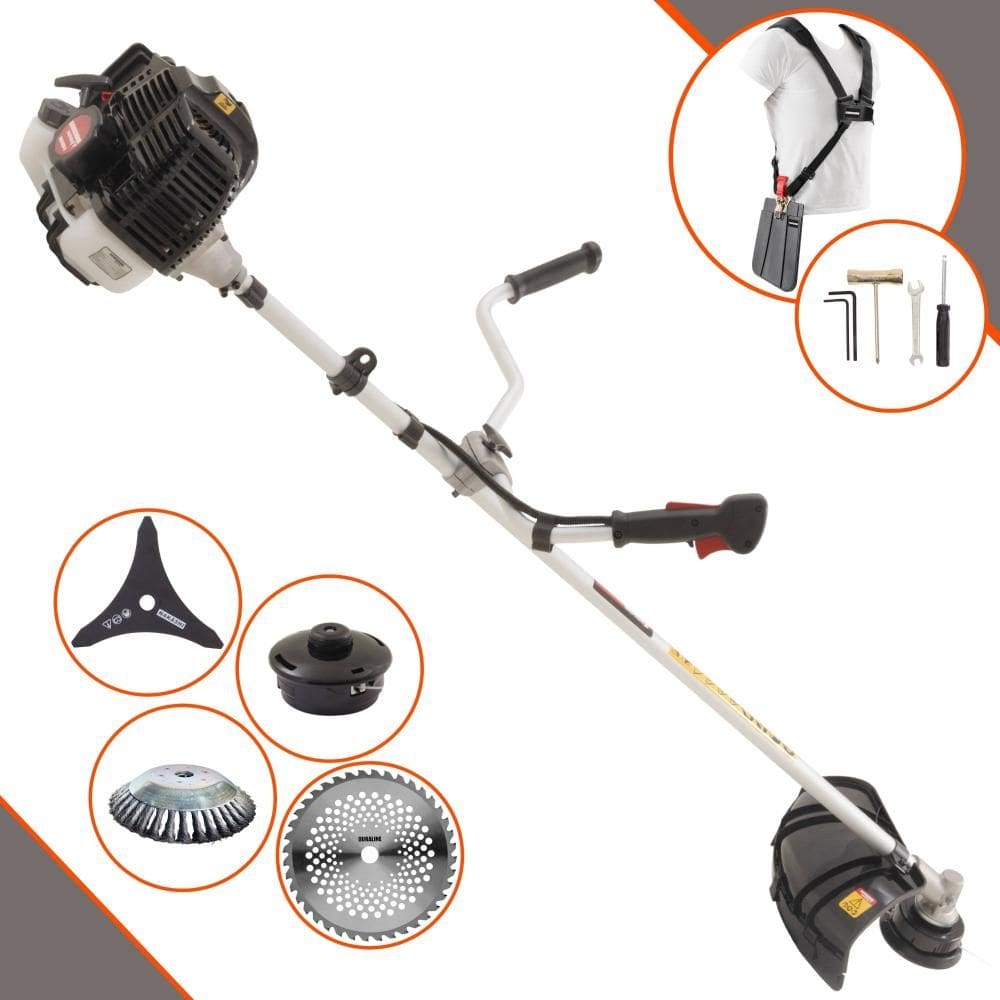 Roçadeira Profissional Kawashima KW43LE À Gasolina 43cc 1,7HP 10.000rpm Com Carretel Nylon + Faca 3 Pontas + Faca 40 Dentes + Escova Rotativa de Aço