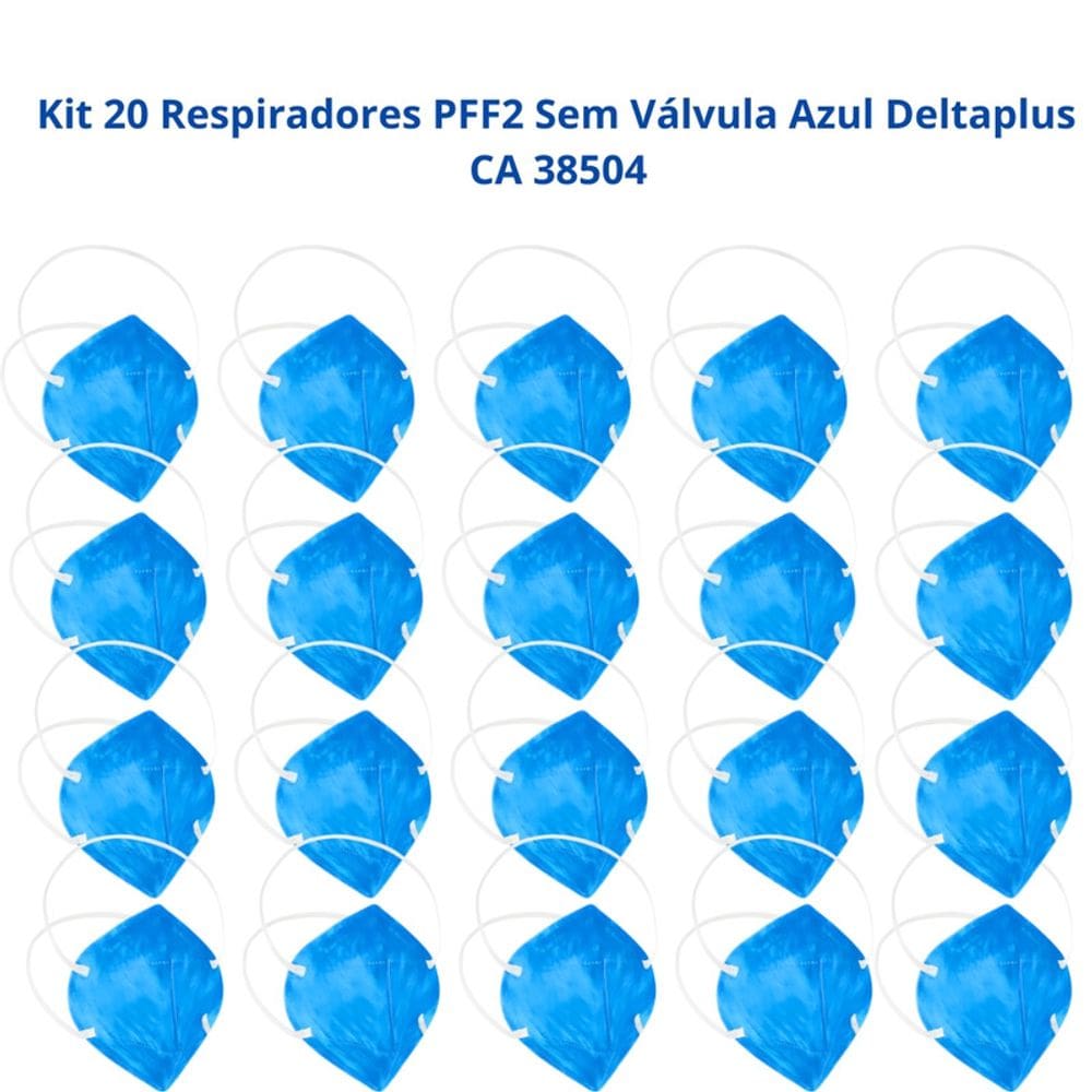 Kit 20 Respirador PFF2 Sem Válvula Alta Filtragem Azul Deltaplus CA 38504