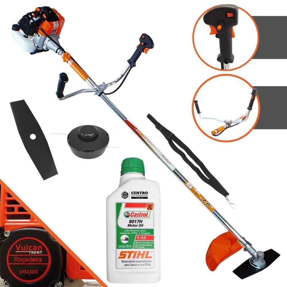 Roçadeira Lateral 43cc VR430S Vulcan Á Gasolina 2 Tempos 1,7hp de Potência C/ Lâmina 2 Pontas e Carretel Nylon + ÓLEO STIHL 2T