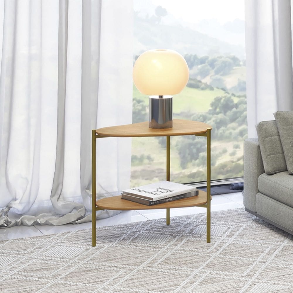 Mesa de Canto em MDF Orgânica TB629 60cm em MDF Pés Metálicos Gold Freijó Dalla Costa