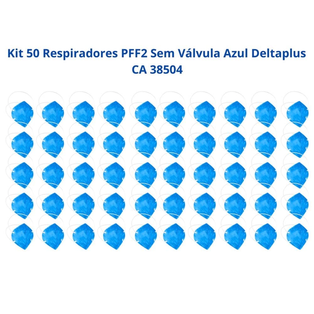 Kit 50 Respirador PFF2 Sem Válvula Alta Filtragem Azul Deltaplus CA 38504