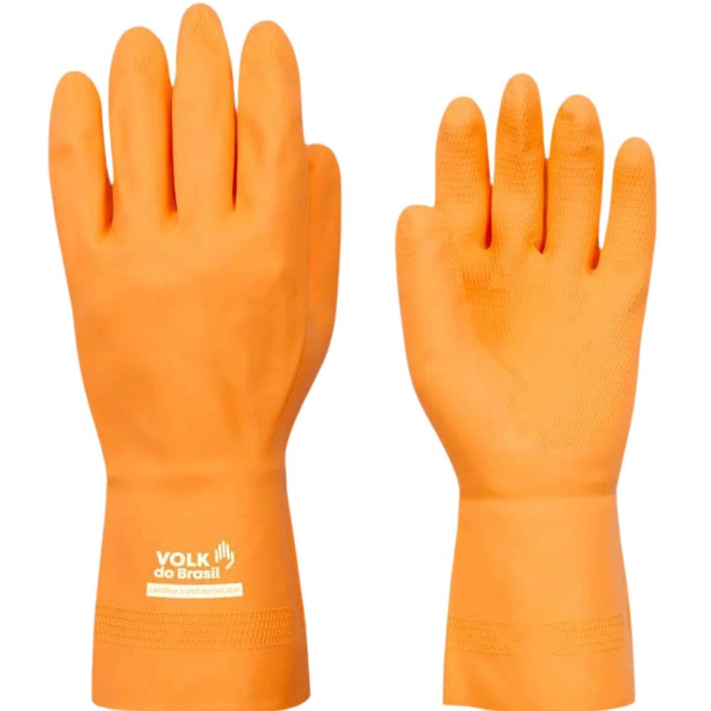 Luva de Látex Laranja Reforçada Slim Volk CA 37815