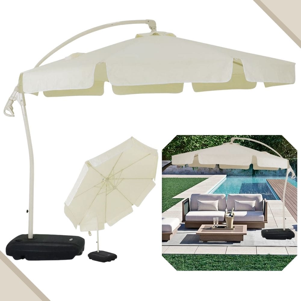 Ombrelone De Luxo Buzios Bege 3m + Base P/ Hoteis E Resort