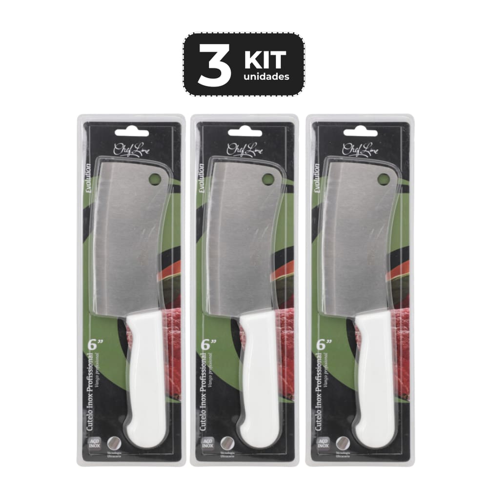 KIT 3 CUTELO 6” INOX - CABO PP BRANCO