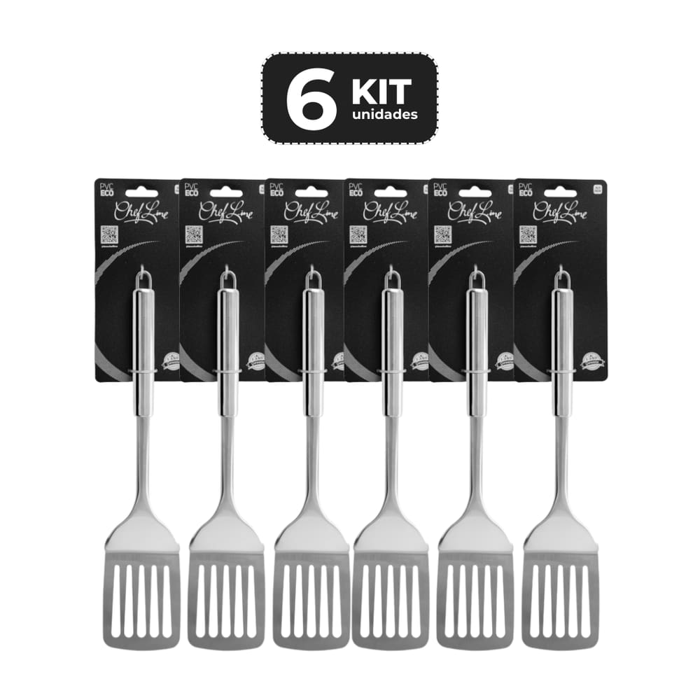 Kit 6 Espatula Vazada Em Inox 31 Cm