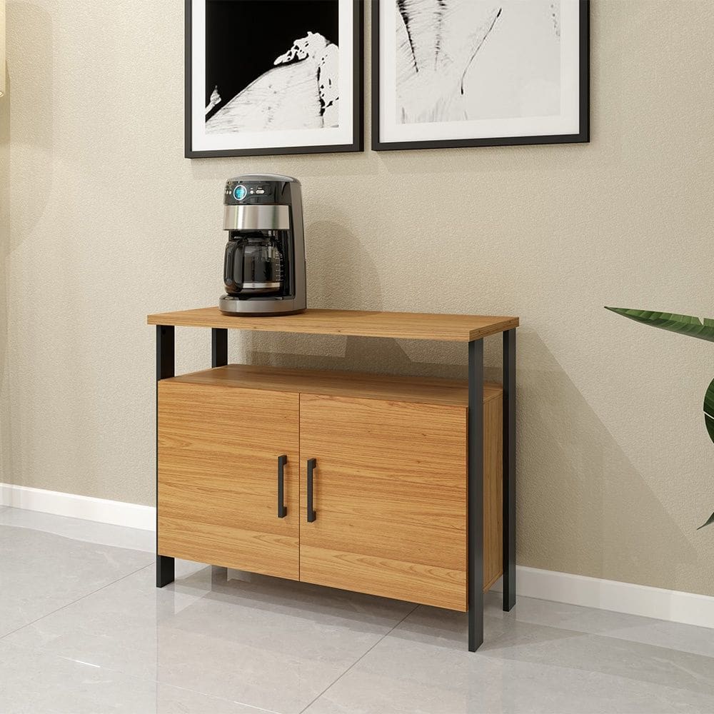 Balcão 2 Portas F32 em MDF Estilo Industrial Freijó Preto Fosco Dalla Costa