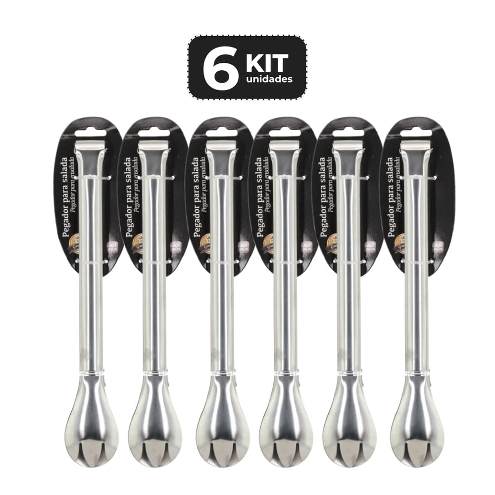 Kit 6 Pegador De Salada Inox 28 Cm