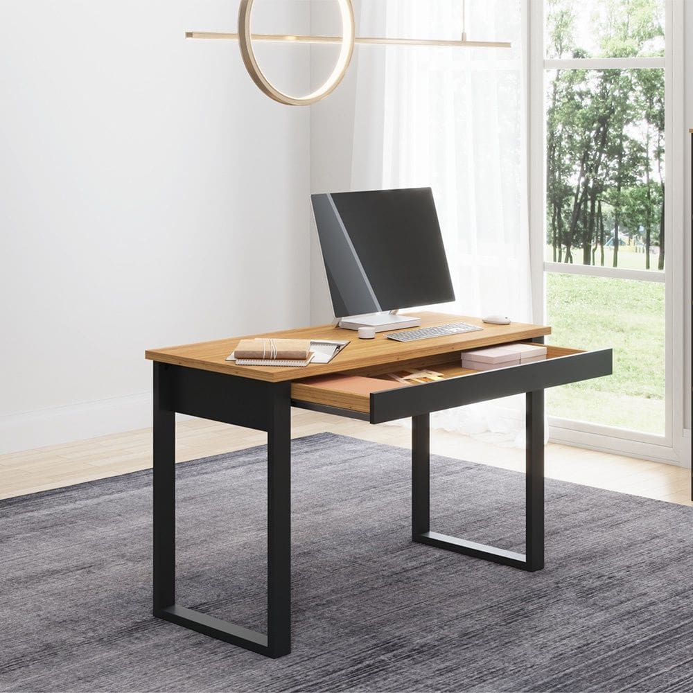 Mesa para Escritório 1 Gaveta Estilo Industrial em MDF F24 Freijó Preto Fosco Dalla Costa