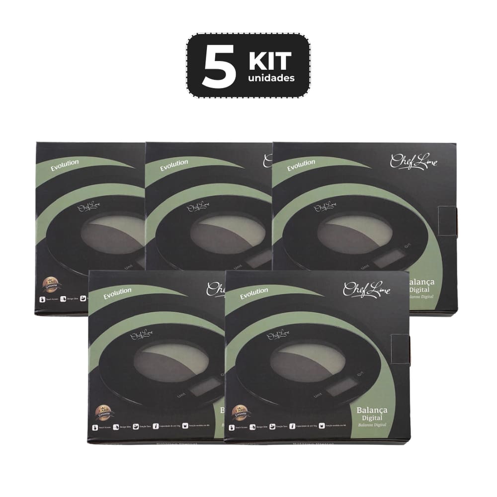 Kit 5 Balanca Digital 5 Kg Preta  Ø 20 Cm
