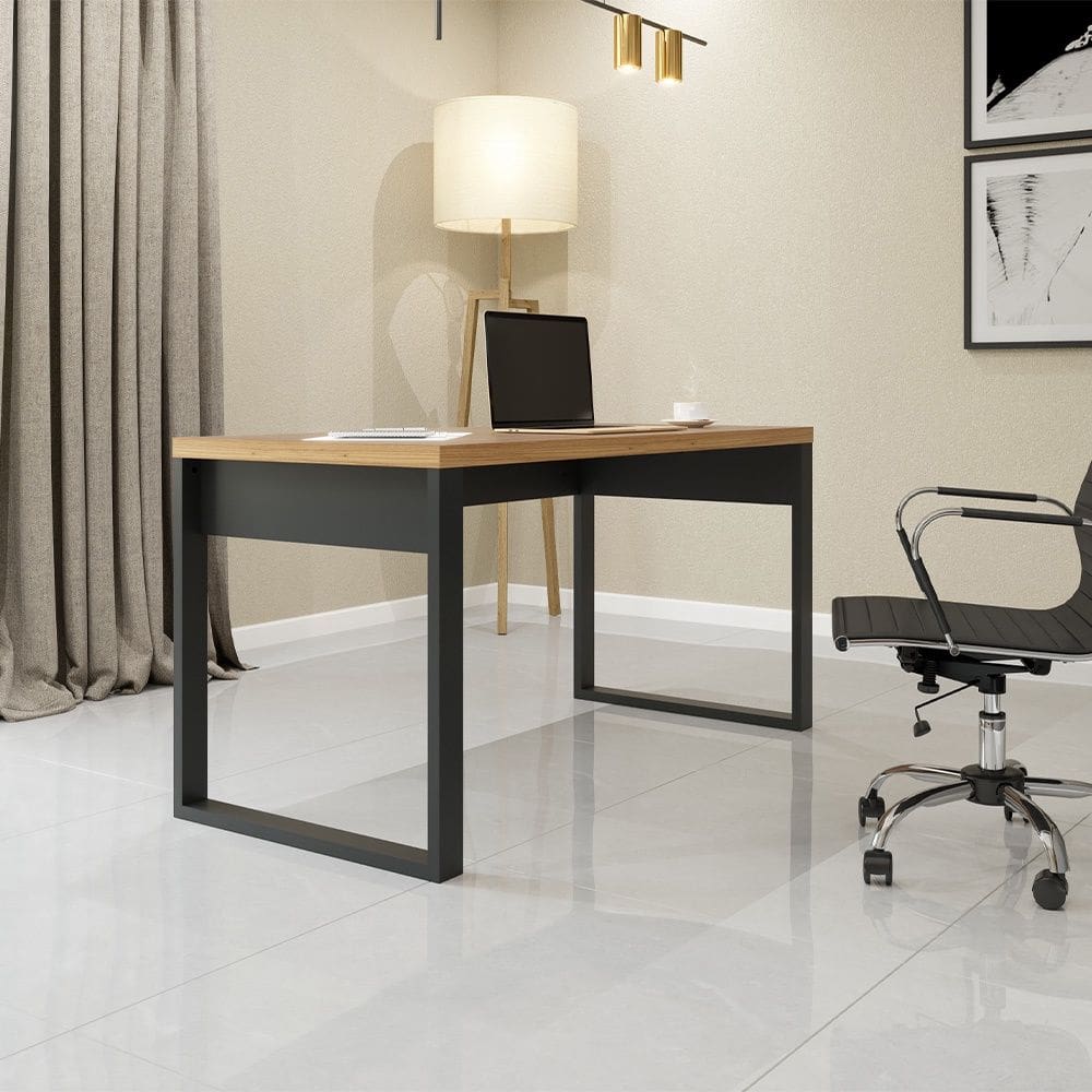 Mesa para Escritório Estilo Industrial F20 em MDF Freijó Preto Fosco Dalla Costa
