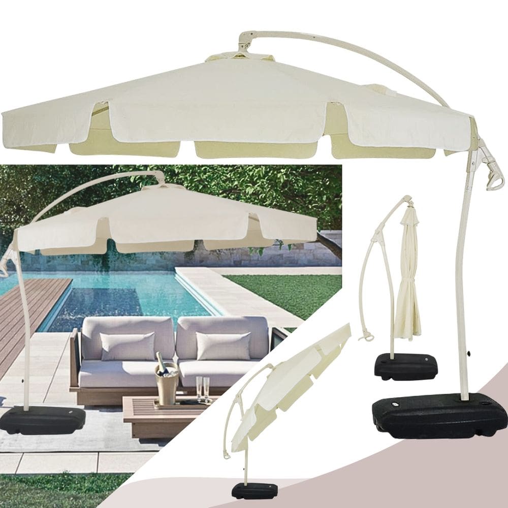 Ombrelone Guarda Sol Luxo d Praia e Piscina BEL Búzios 3 Metros Bege Gira 360° Com Base De Apoio e Contrapeso em ABS50L
