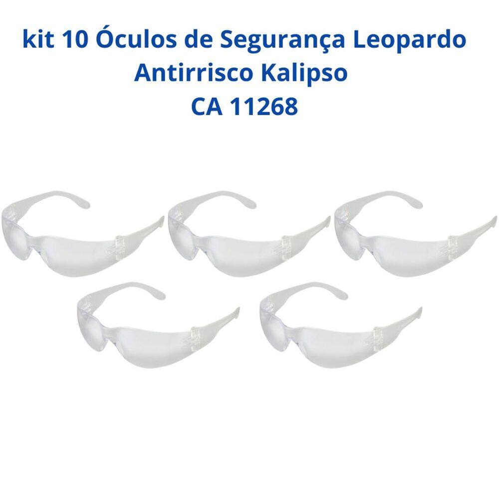 Kit 10 Óculos Segurança Leopardo Antirrisco Kalipso CA 11268