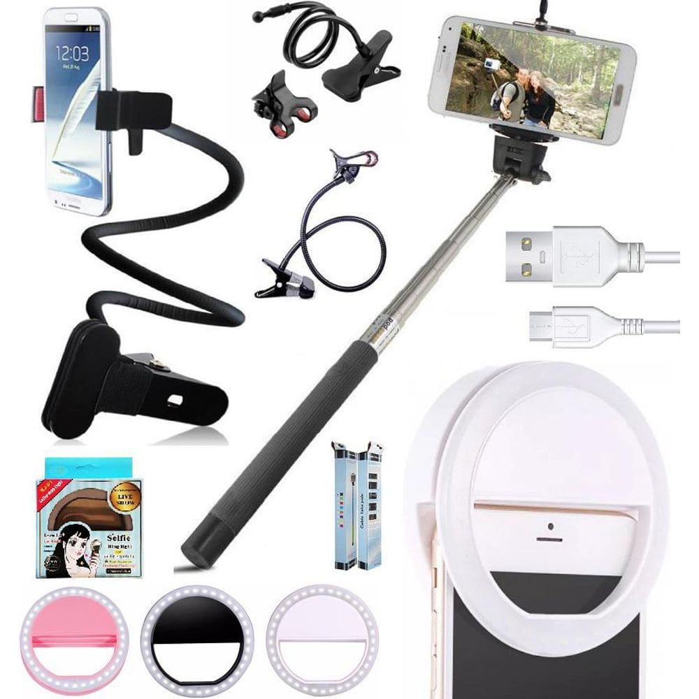 Kit Youtuber Suporte Celular Pescoço De Ganso Pau De Selfie