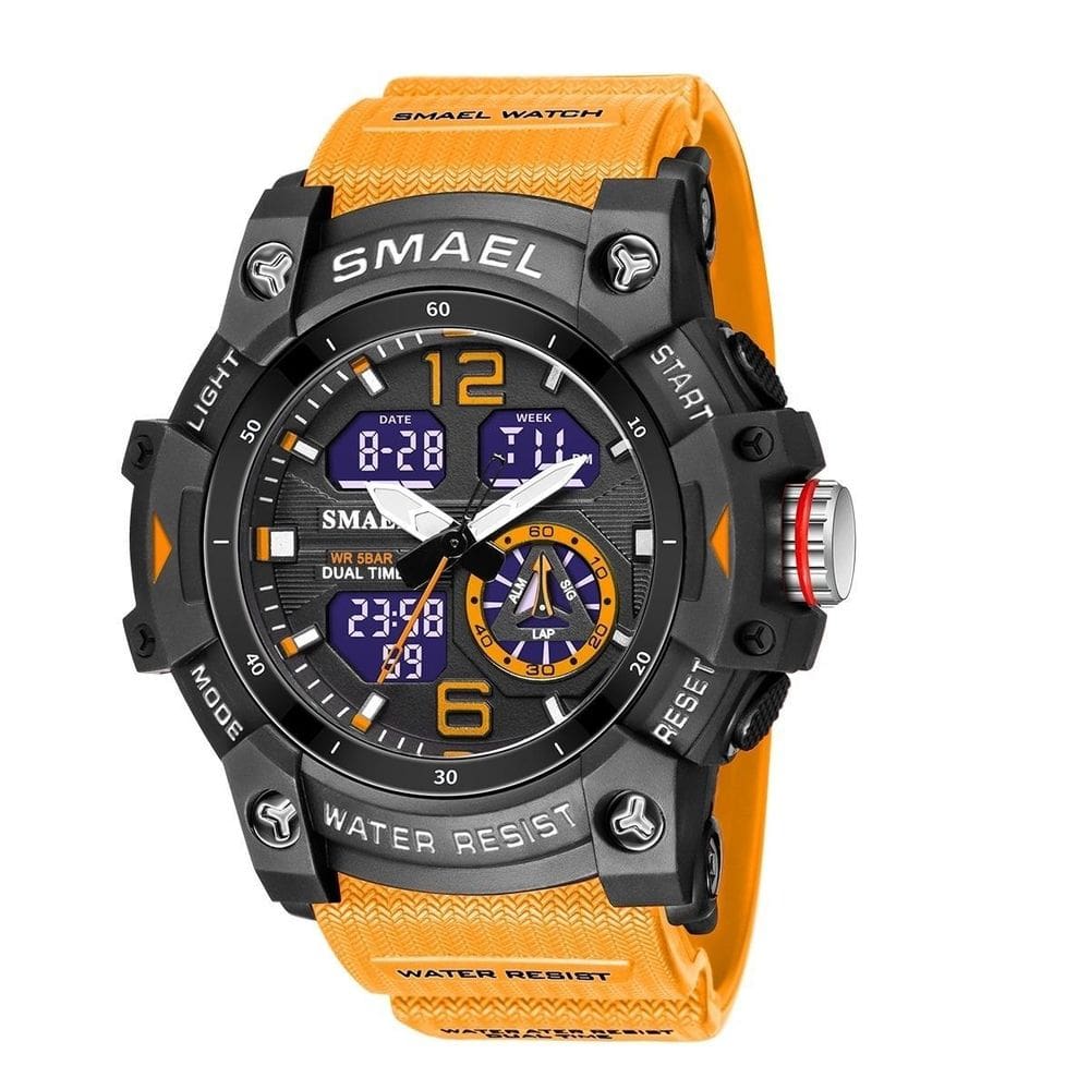 Relógio Masculino Smael Anadigi 8007 Laranja E Preto