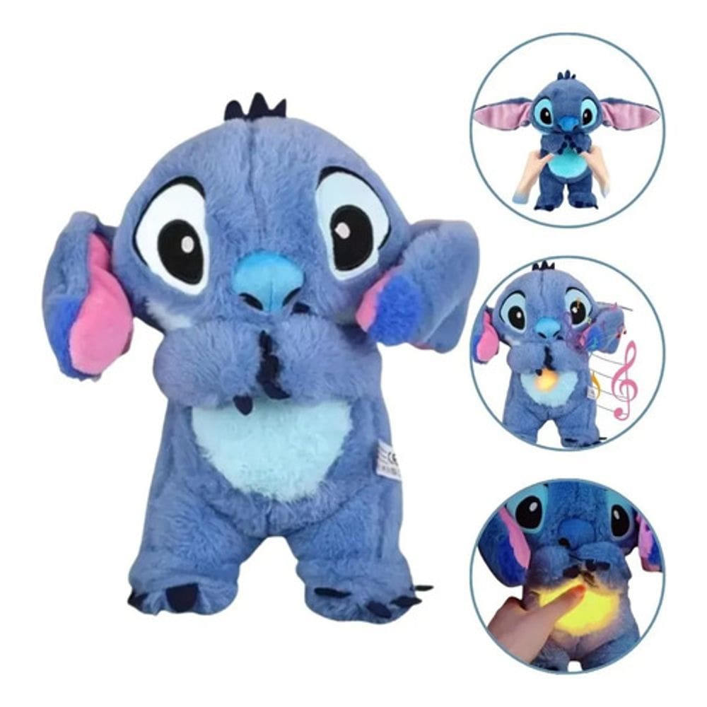 Brinquedo ursinho stich p/ ansiedade respira com som e luz