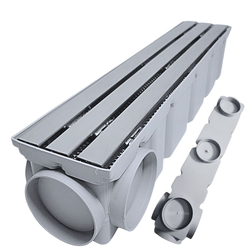Ralo Quintal Borda Piscina 10x50 Inox Trilho Coletor Cinza com Tela
