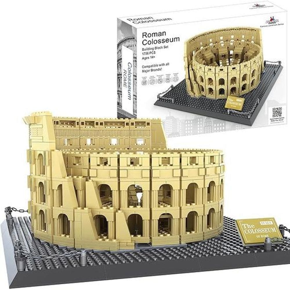 Blocos de montar do Coliseu Romano (1756 peças) Itália - Modelo de arquitetura para crianças e adultos