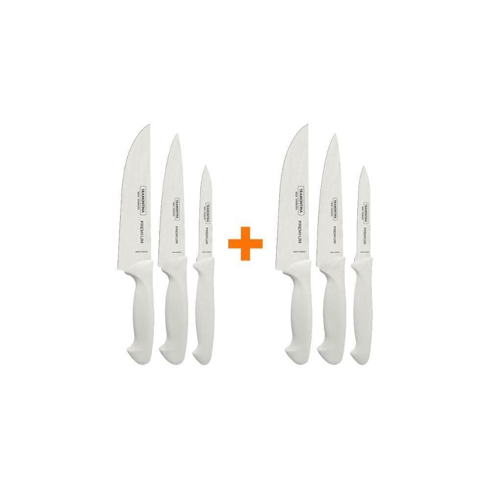 2 Jogos Facas Premium Aço Inox 3 Peças Branco Tramontina