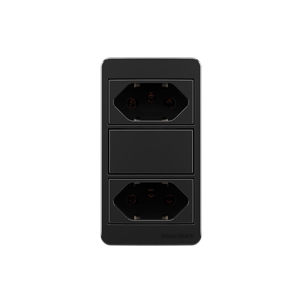Placa para Condulete Caixa 3/4" com Tomada Dupla 2P+T 20A MarGirius Sleek Preto Ebony