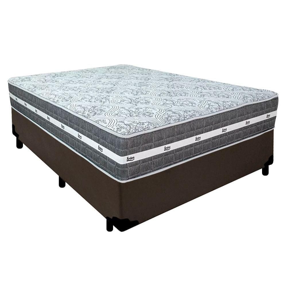 Cama Box Casal Sintético + Colchão Anjos Black Graphite Molas Ensacadas 138x188x64cm Cor:marrom