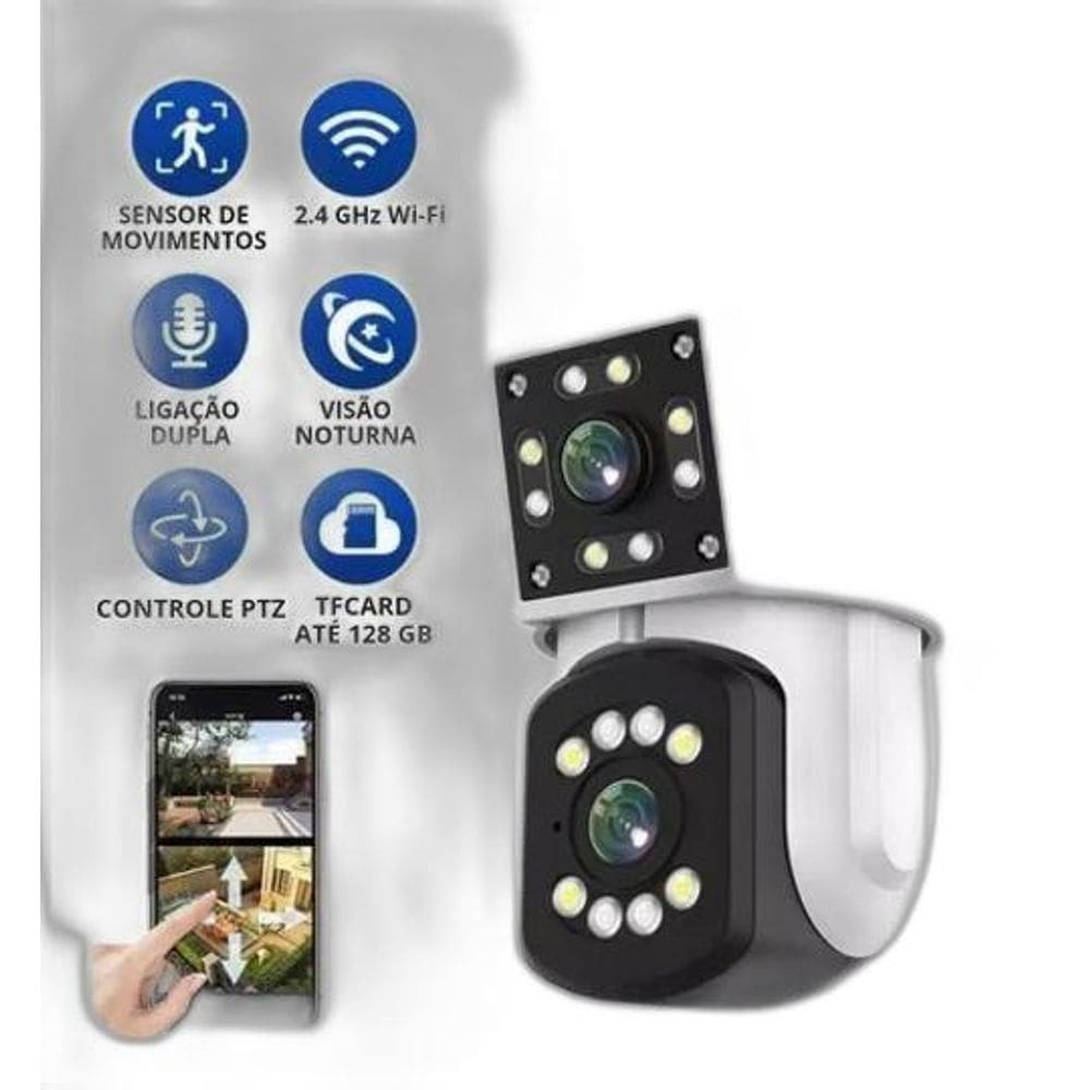 Câmera de Segurança Fixa + Móvel com Zoom e Visão Noturna