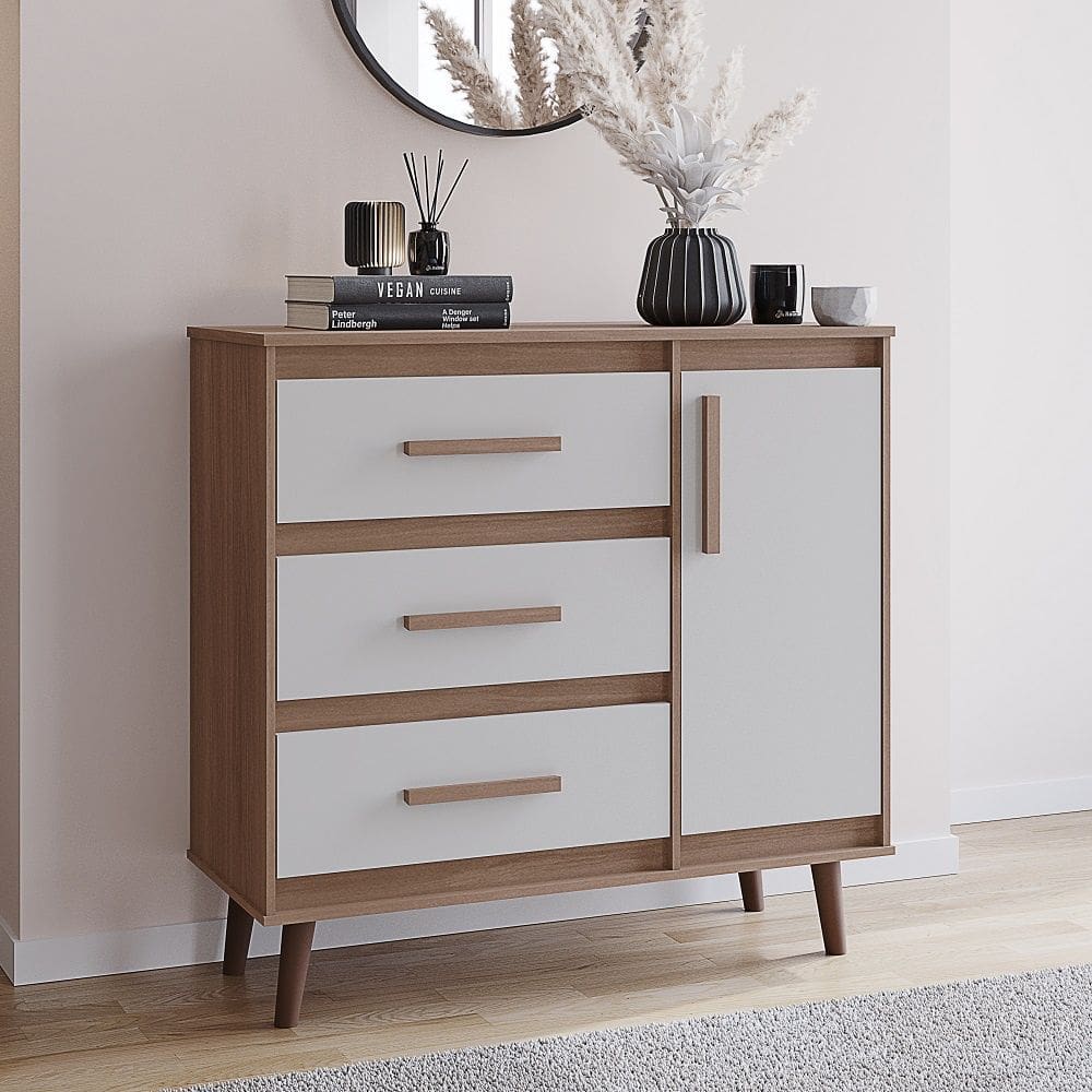 Comoda Sapateira Mila 3 Gavetas 1 Porta - Savana/ Off White Móblis